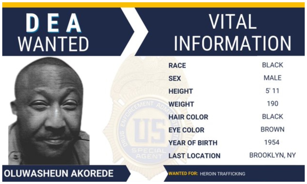 Nigerian, Oluwasheun Akorede declared wanted by US DEA for drug trafficking